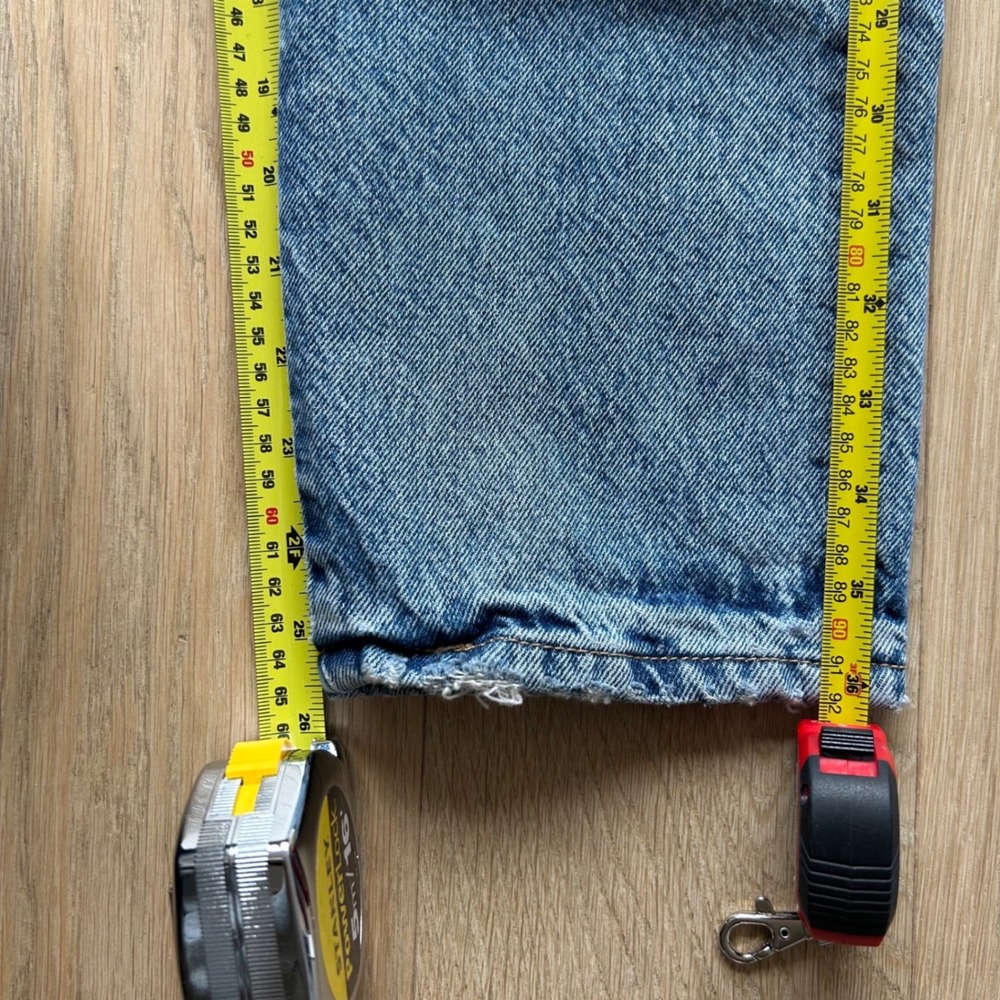 Levi's 501 Straight Leg Patchwork Jeans 26 Blue Distressed Denim Casual Upcycled - Picture 6 of 12